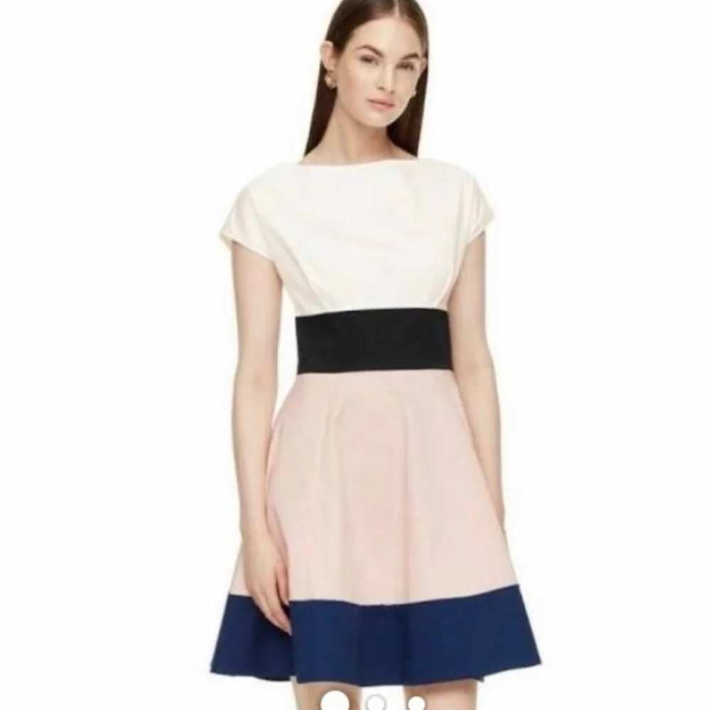 Kate Spade Fiorella Colorblock Fit & Flare Dress Boatneck Pleated Pockets Sz 10